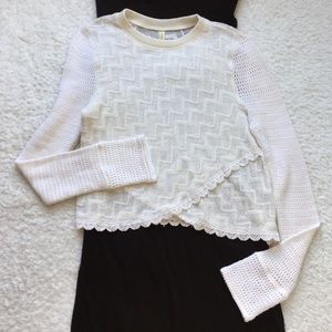 Free People Cream Knit Cropped Sweater Size LG